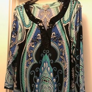 Multicolor blouse with black sequins at neck